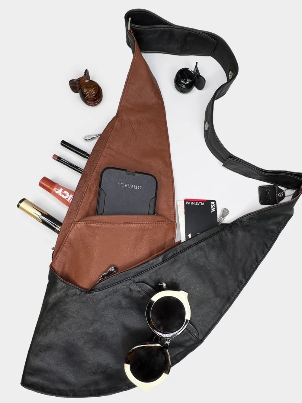 Sash travel bag brown/black genuine leather